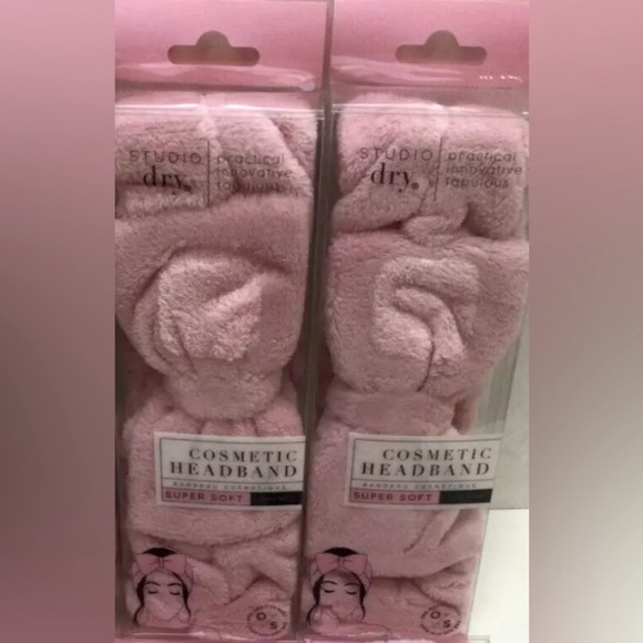 NEW Lot of 2x [Studio Dry] Cosmetic Headband w/ Removable Bow Soft Pink One Size - Picture 3 of 8